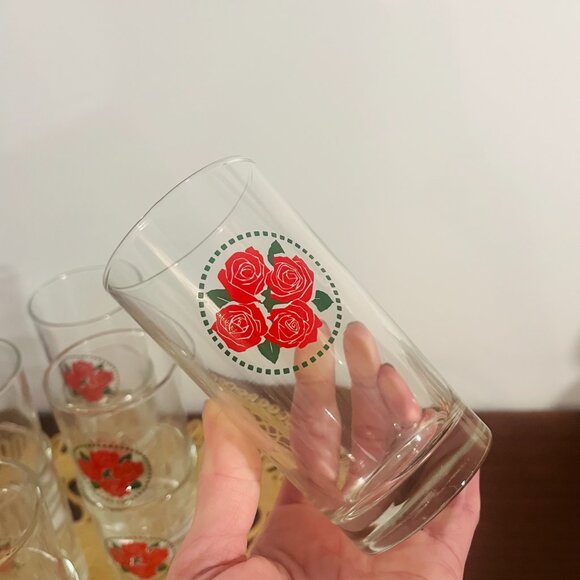 Glasses, Tumblers, Libbey, Rose Classic, Blown Glass, Set of  Vintage Set of Ten Red Rose Tumblers by Libbey Glass